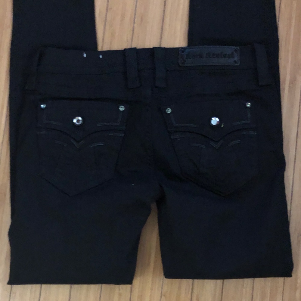 Rock Revival Black Skinny Jeans with Embossed Pocket Detail